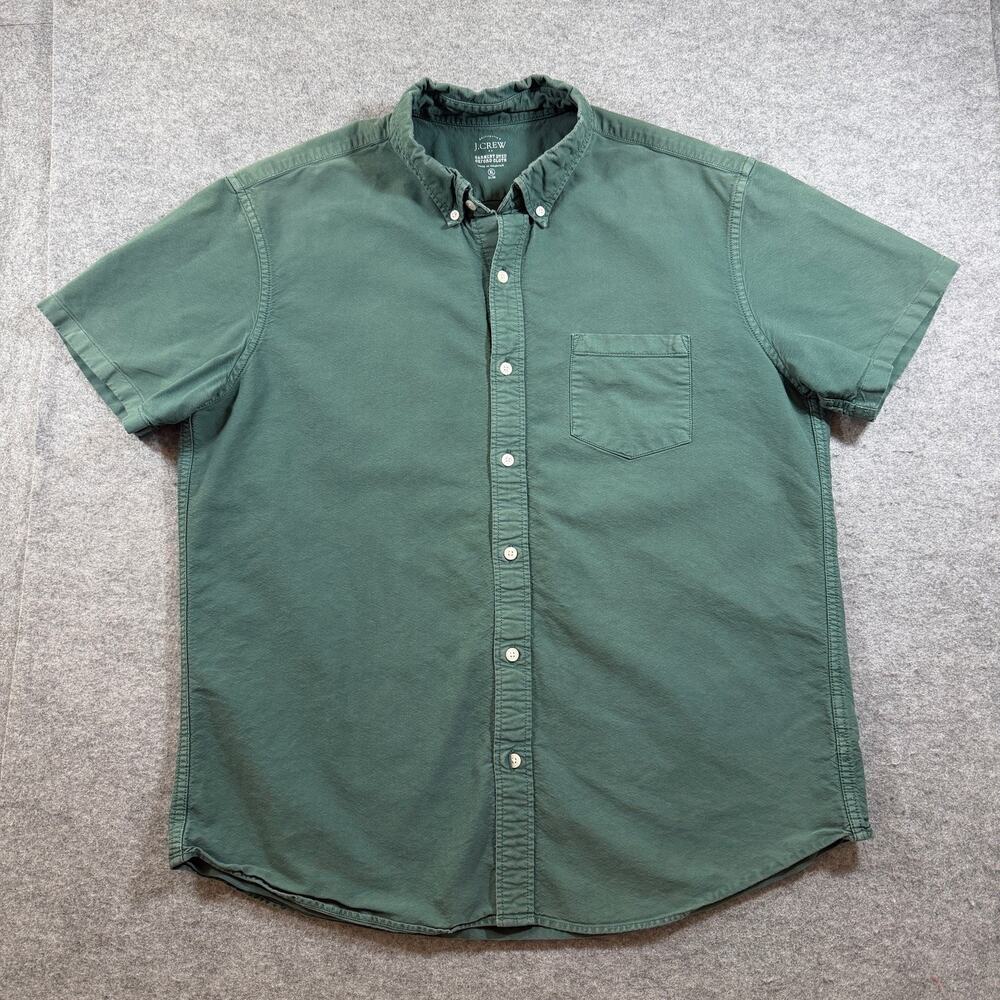 J.Crew Garment Dyed Oxford Shirt Mens XL Green Short Sleeve Button Down Slim Fit